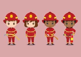 niños lindos con uniformes de bombero vector