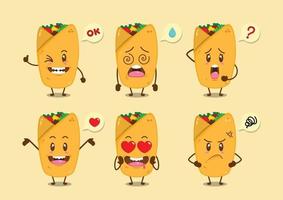 Cute Burritos With Various Expressions Set vector