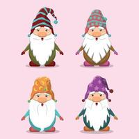 Cute Cartoon Long Beard Gnome Set vector