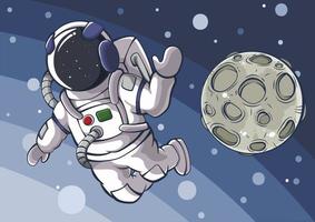 astronauta de dibujos animados y la luna en el espacio
