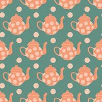 Seamless pattern cute background with tea pot, dots on blue background vector