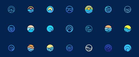sea water wave logo design set, graphic element for logo vector