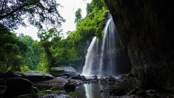Haew suwat waterfall in tropical rainforest photo