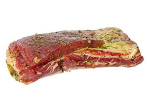 Raw beef ribs marinated isolate. Beef meat marinated. photo