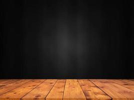 Dark matt wall with brown wooden board product display background photo