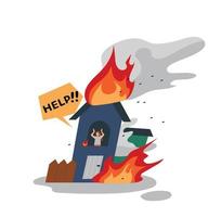 A man in a burning house is calling for help. vector