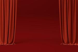 3d render red velvet curtain object, podium photo