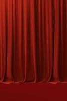 3d render red velvet curtain object, podium photo