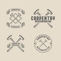 Carpentry woodworking hammer vintage logo template vector