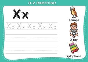 Alphabet a-z exercise with cartoon vocabulary illustration vector
