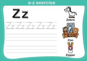 Alphabet a-z exercise with cartoon vocabulary illustration vector