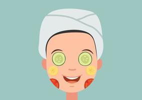 girl with face mask relaxing vector