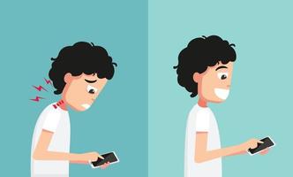 Improper vs proper hand holding and playing smart phone vector