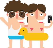 tomando selfie mujer y hombre, diversión de vacaciones de verano vector