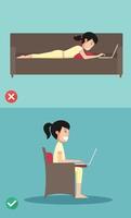 Best and worst positions for use laptop vector