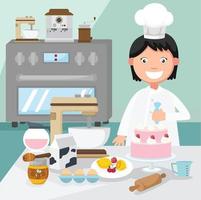 pastry chef decorates a cake vector