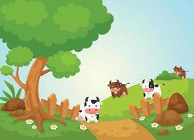 paisaje rural y vacas. vector