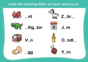 write the missing letter of each word vector