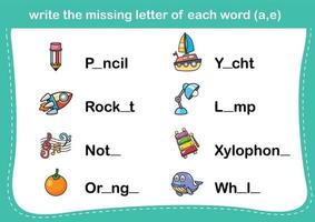 write the missing letter of each word vector