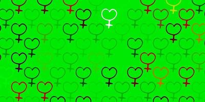 Light Green, Red vector texture with women's rights symbols.