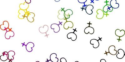 Light Multicolor vector backdrop with woman's power symbols.