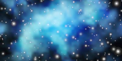 Dark BLUE vector background with colorful stars.