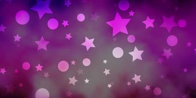 Dark Purple, Pink vector layout with circles, stars.