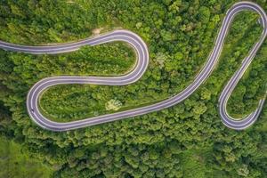 Aerial view of curved road in polish mountains photo