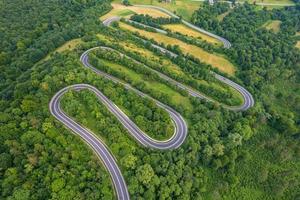 Aerial view of curved road in polish mountains photo