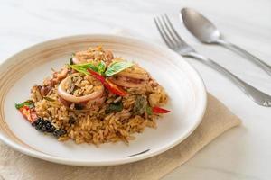 Basil and Spicy Herb Fried Rice with Squid or Octopus photo