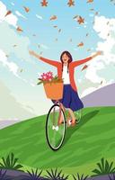 Woman Riding Bike at Park in Autumn vector