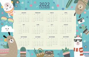 Cute Calendar 2022 with Alpaca vector