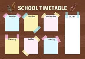 School schedule. Sticky notes with days of week on wooden table. vector