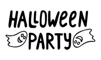 Black lettering halloween party with dripping blood drops and ghost. vector