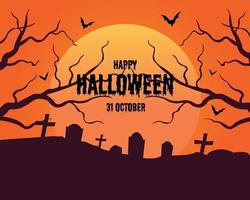 Happy Halloween Graveyard Silhouette Vector