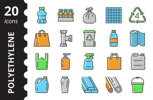 Low density polyethylene - linear colored icon set. Vector symbols.