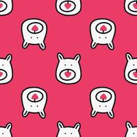 Seamless pattern with bear face and hearts on a pink background vector