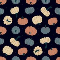 Seamless pattern of pumpkins and dots on a dark blue background vector