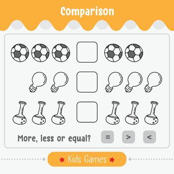 Comparación de juegos de matemáticas de números para niños más menores o iguales vector