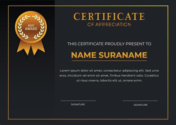 black and gold certificate template