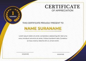 certificate of apreciation design template with gold badge vector