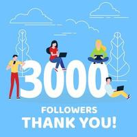 Thank you 3000 followers numbers postcard. vector