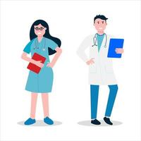 Doctors and nurses standing with clipboards flat style illustration vector