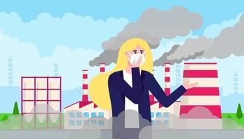 woman, smog and factory vector