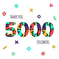 Thank you 5000 followers numbers postcard. vector