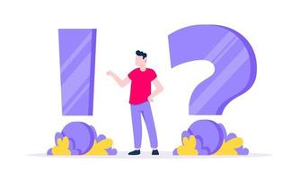 Q and A concept with tiny man people character with big question mark vector