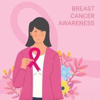 Woman holds pink ribbon international breast cancer day october 7th vector