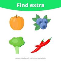 Find extra object. vegetables and berries vector