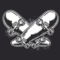 Crossed Skateboard black and white illustration vector