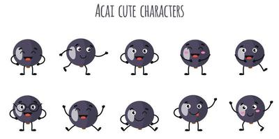 acai fruit lindos personajes divertidos con diferentes emociones vector